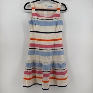 J McLaughlin Striped Linen‎ Blend Sheath Dress Size 0 Pink Blue Orange